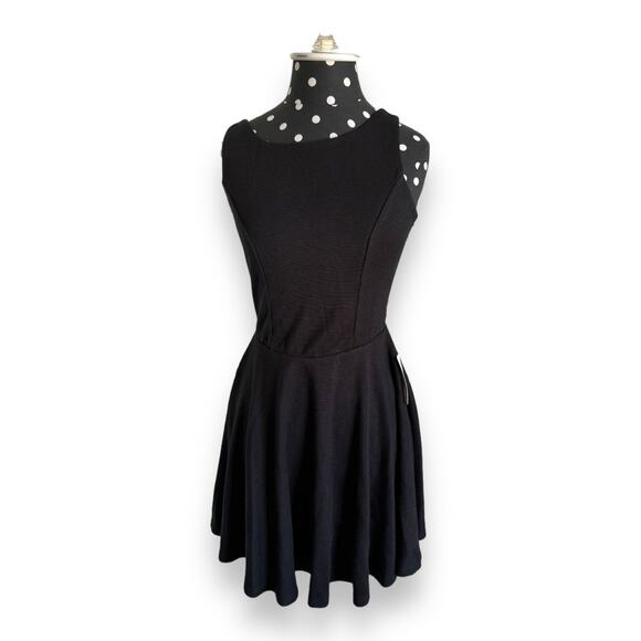 asos Womens Dress Sz 4 Black Skater Deep V Back Knit Solid Short Mini - Picture 4 of 10
